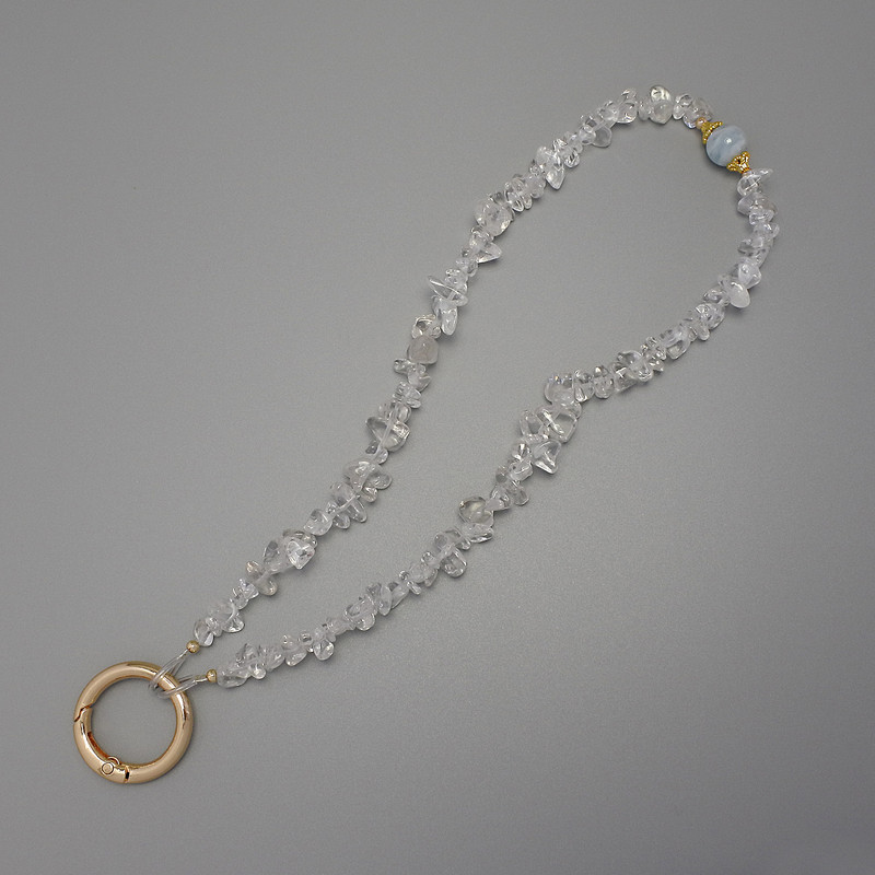 Rock Crystal Chip Keyring, 4-8x2-5mm+/-, ring diameter 24mm at the loop, length 40cm (37cm along the beads)