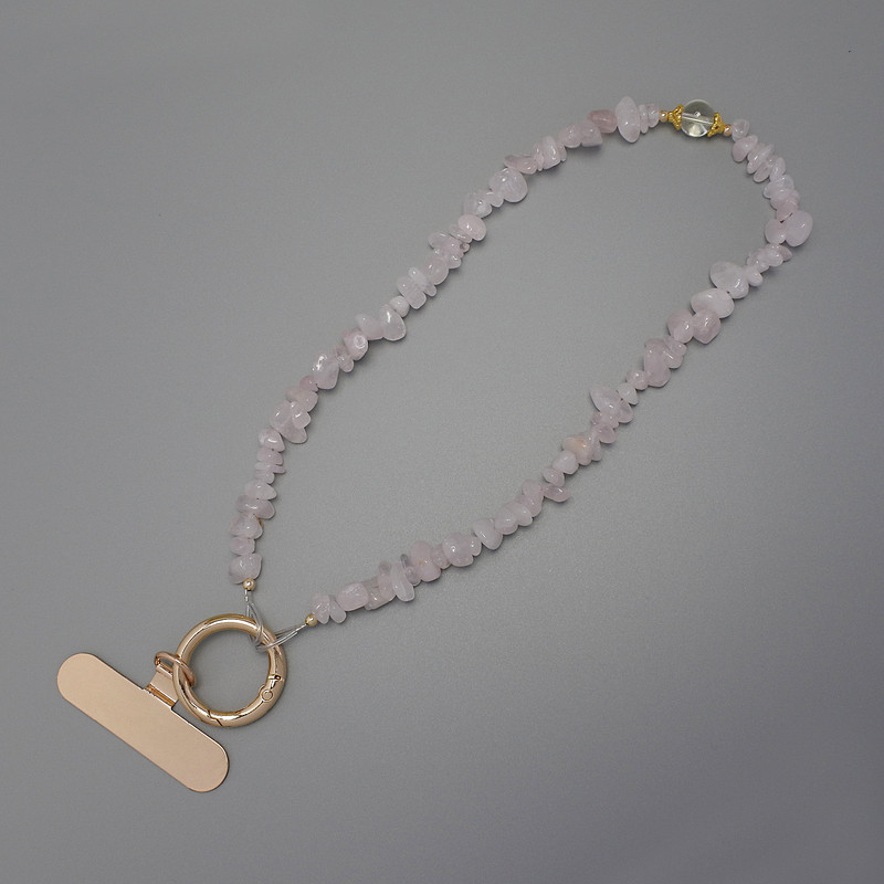 Phone Charm Rose Quartz Chips 4-9x2-5mm+/- Ring, 24mm Diameter at the Eyelet, Length 40cm (by Beads)