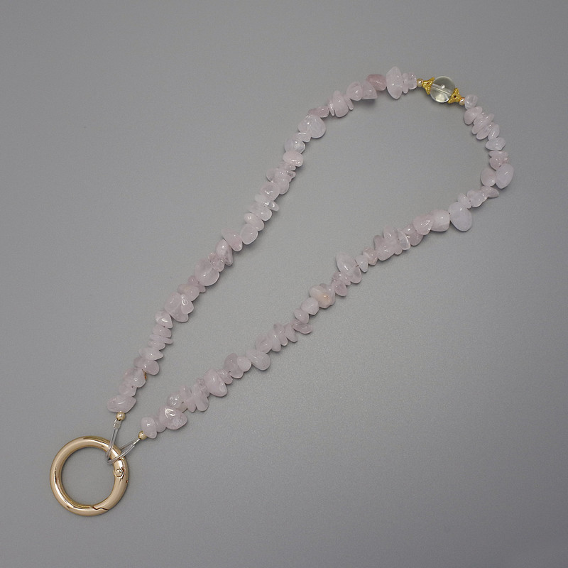 Rose Quartz Chip Keyring, 4-9x2-5mm+/-, ring diameter 24mm at the loop, length 40cm (37cm along the beads)