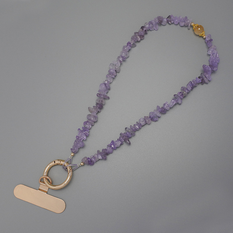 Amethyst Chip Phone Charm 7x2-3mm+- ring, diameter 24mm by loop, length 40cm (by beads, length 37cm)