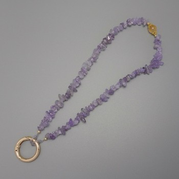Amethyst Chip Keyring 7x2-3mm+/- Ring, 24mm Diameter at Eyelet, Length 40cm (Bead Length 37cm)