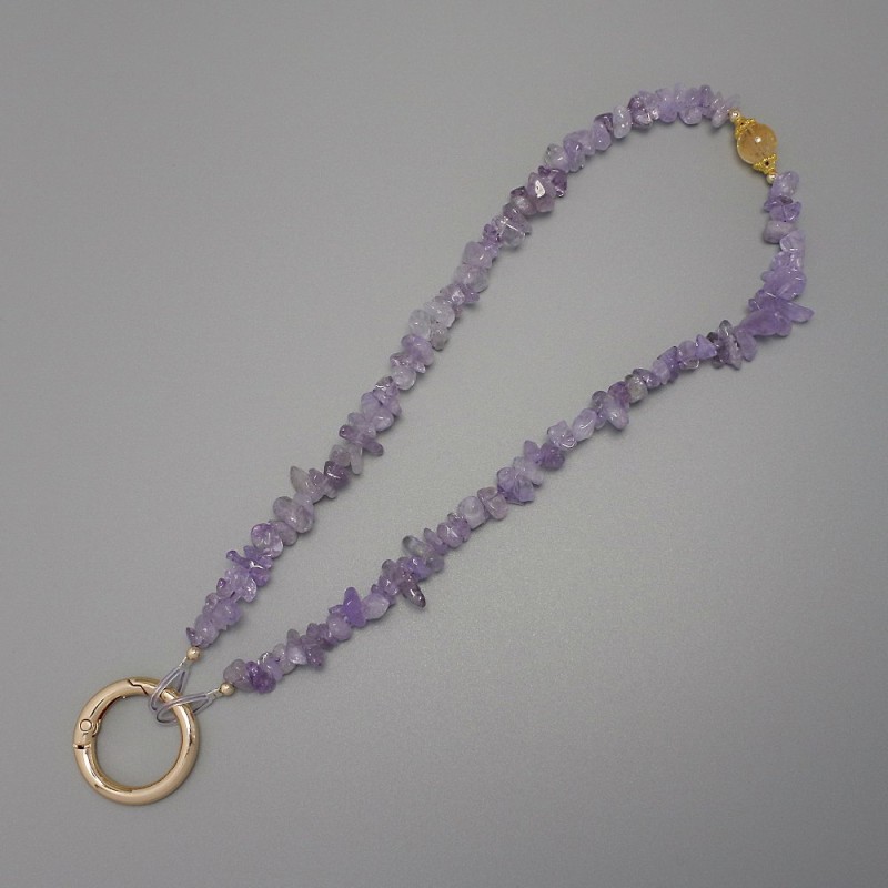 Amethyst Chip Keyring 7x2-3mm+/- Ring, 24mm Diameter at Eyelet, Length 40cm (Bead Length 37cm)
