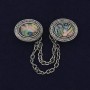 Cardigan Brooch Haliotis Silver-tone Metal, diameter 18mm+- chain, length 9cm+