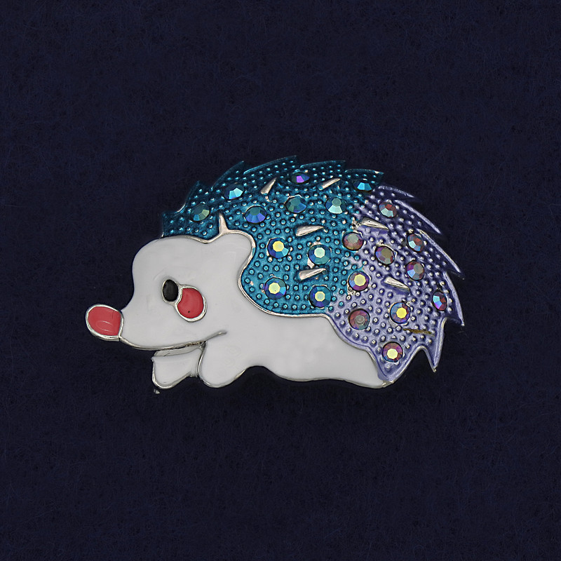 Hedgehog Brooch Enamel Rhinestones Gold-Tone Metal 39x29mm+