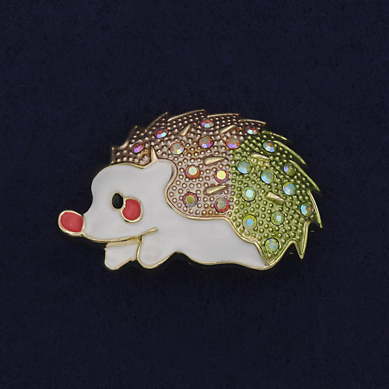 Hedgehog Brooch Enamel Rhinestones Gold-Tone Metal 39x29mm+