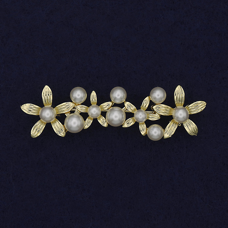 Little Flowers Pearl Brooch Gold-Tone Metal 55x17mm+