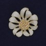 Flower Brooch Pendant, White Enamel & Rhinestones, 37mm+/-, Gold-Tone Metal