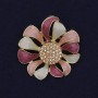 Flower Brooch Pendant White and Pink Enamel Rhinestones 37mm+/- Gold-Tone Metal