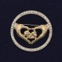 Heart Brooch White Rhinestones Golden Metal 38mm+