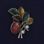Twig Brooch with Cabochon and Pearls, Coloured Enamel, Silver-Tone Metal, 48x40mm+