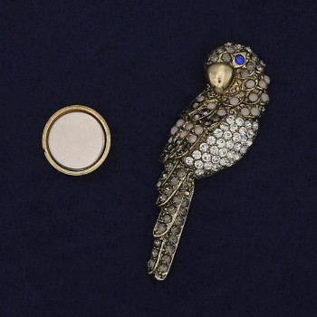 Magnetic Brooch Parrot Rhinestones Gold-tone Metal 54x17mm+