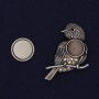 Magnetic Brooch Bird Enamel Cat's Eye Rhinestones Silver-tone Metal 34x28mm+