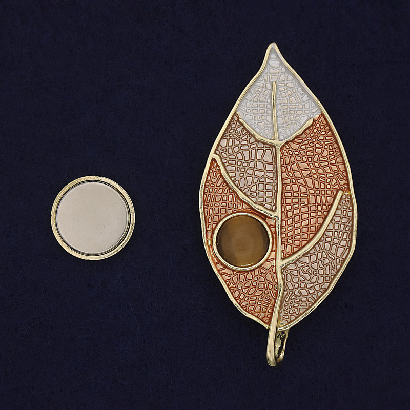 Magnetic Brooch Beige Cat's Eye Gold-Tone Metal 65x31mm+