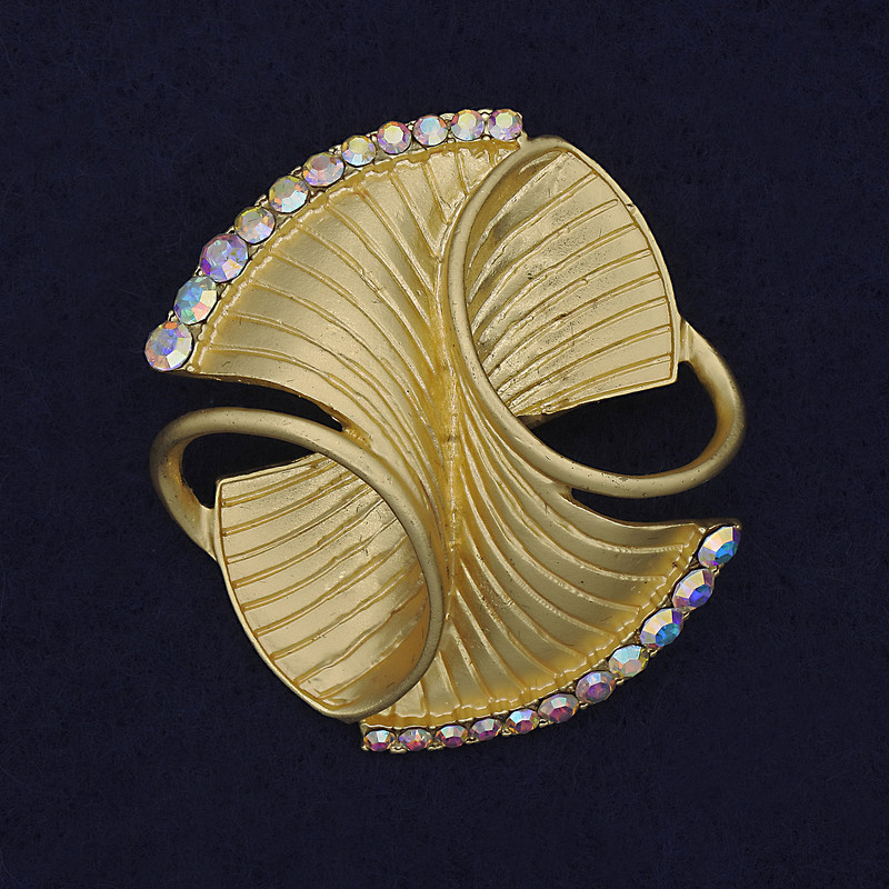 Accent Brooch Gold Pearlescent Colour Iridescent Rhinestones Gold-Tone Metal 45x40mm+