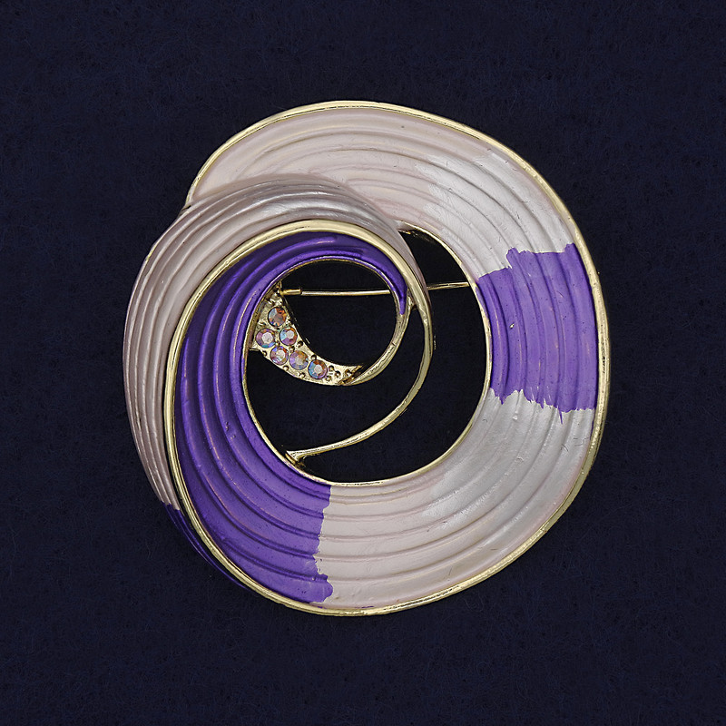 Accent Brooch Pink and Purple Colour Iridescent Rhinestones Gold-Tone Metal 48x45mm+