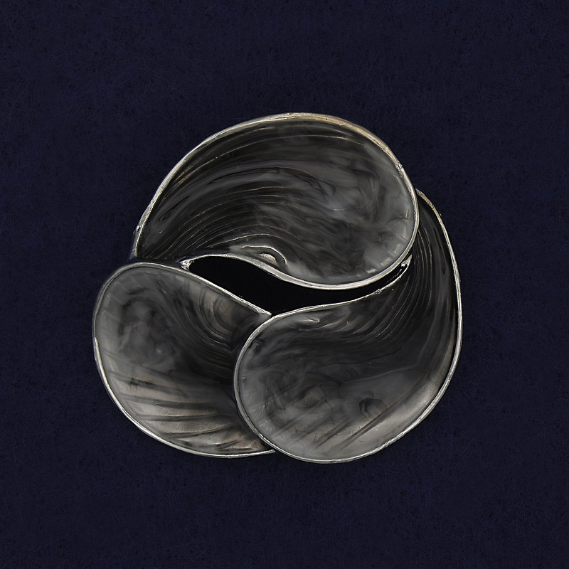 Accent Brooch Grey Enamel Silver-Tone Metal 44mm+