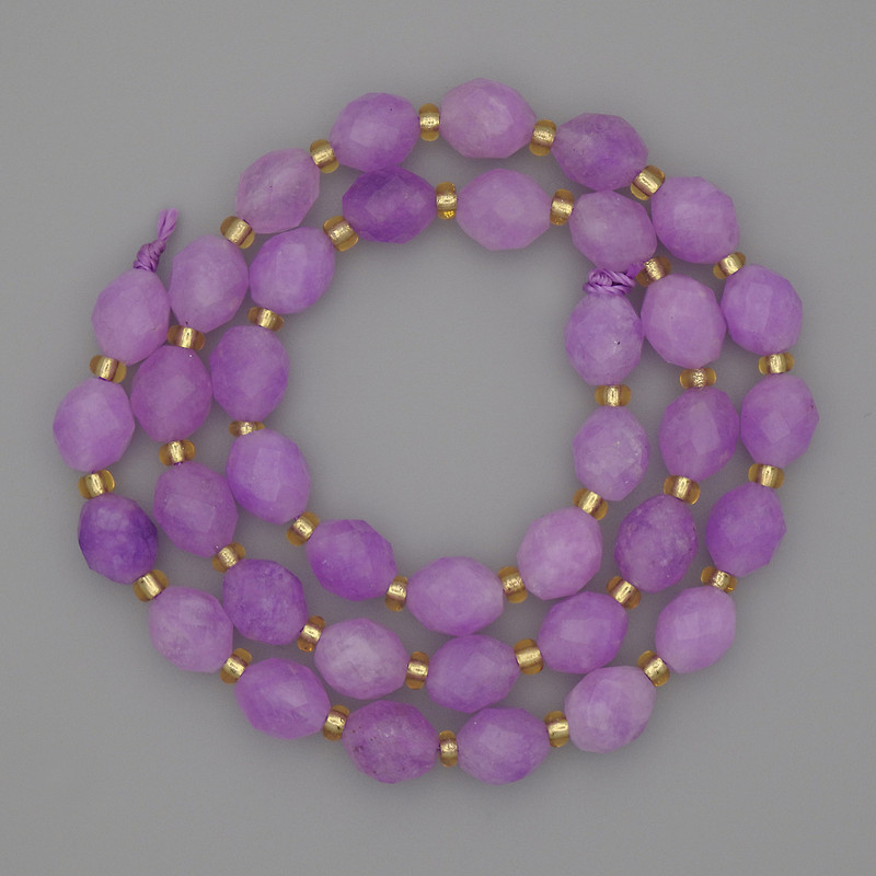 Lavender Amethyst Faceted Rice Beads on Thread, 8x6mm+/- with 3mm+/- seed beads, length 36cm+
