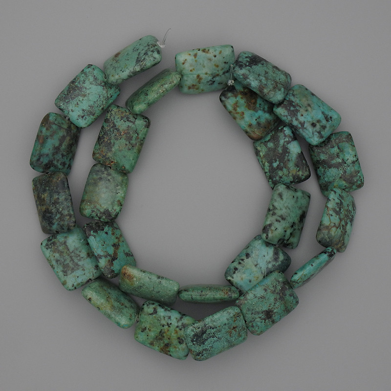 African Turquoise Rectangle Beads, 15-18x12mm+/- on Fishing Line, Length 40cm+