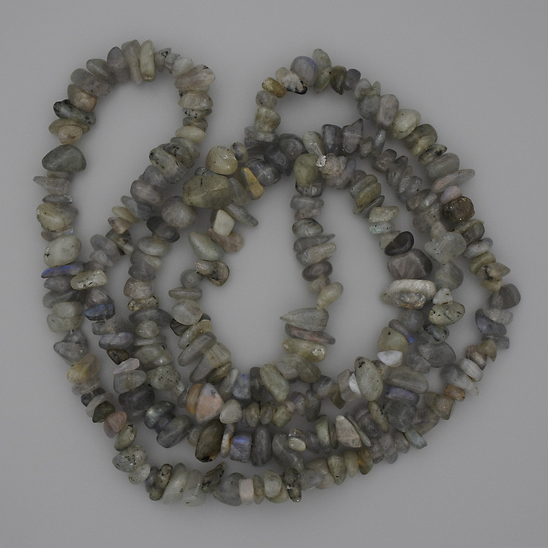 Labradorite Chip Beads, 8x3-5mm+/- Diameter, Length 80cm+/- on Fishing Line