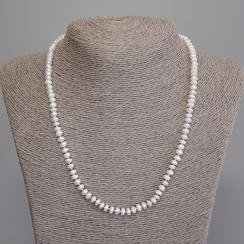 Necklace of Natural River Pearls 5x3mm+/-, Length 47cm+/- with Clasp