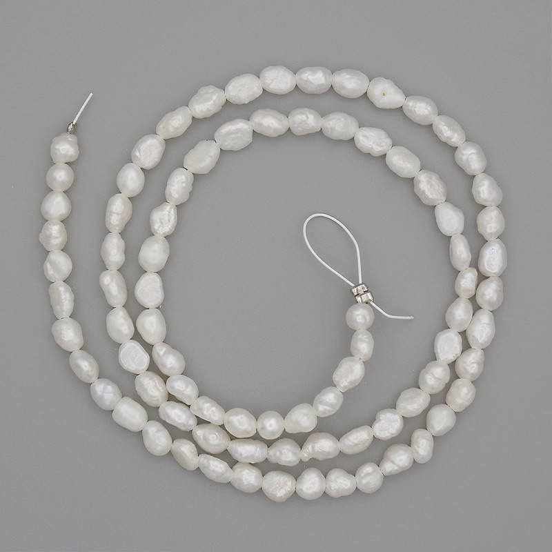 Natural River Pearl Beads 5-6x3-4mm+/-, length 39cm+/- on fishing line