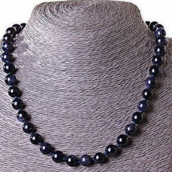 Aventurine (Synthetic) Necklace, Blue Sand Cairo Night, Smooth Bead 12mm, Length +-45cm