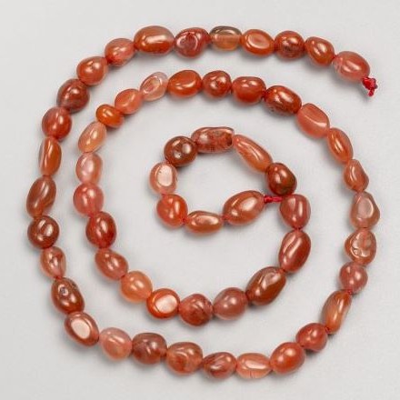 Carnelian Stone Beads, Tumbled, on Thread, Diameter 8-10x6mm+-, Length 40cm+