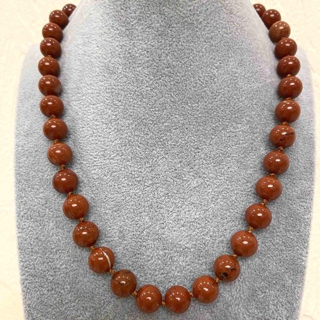 Red Jasper Necklace, smooth round beads, diameter 10mm+/-, length 45cm+/- with clasp
