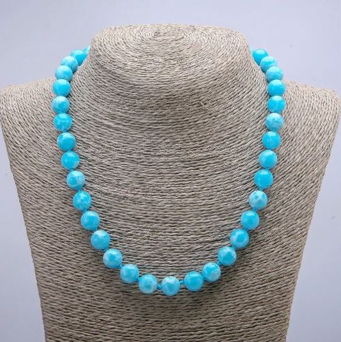 Larimar Necklace, smooth round beads, diameter 10mm+/-, length 46cm+