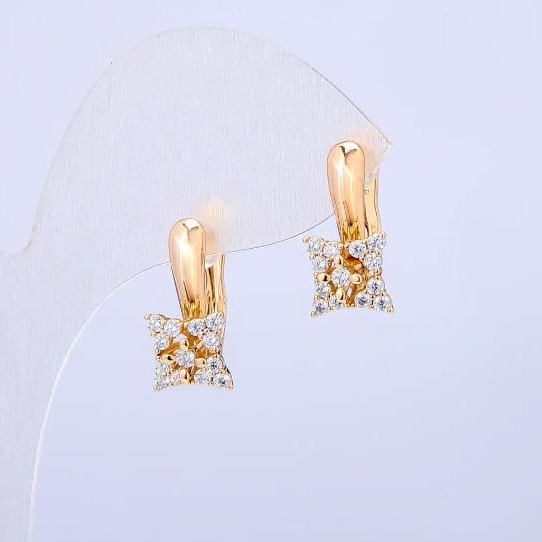 Xuping Earrings, 18K Gold Plated with White Rhinestones, diameter 17x8mm+