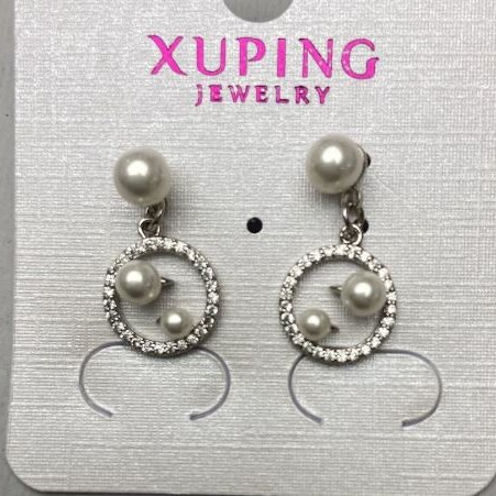Xuping Rhodium Earrings with Pearls, diameter 10mm+-, length 20mm+