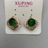 Xuping Earrings with White Rhinestones and Green Crystal, diameter 17mm+/-, length 17mm+/-, 18K Gold Plated