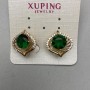 Xuping Earrings with White Rhinestones and Green Crystal, diameter 17mm+/-, length 17mm+/-, 18K Gold Plated