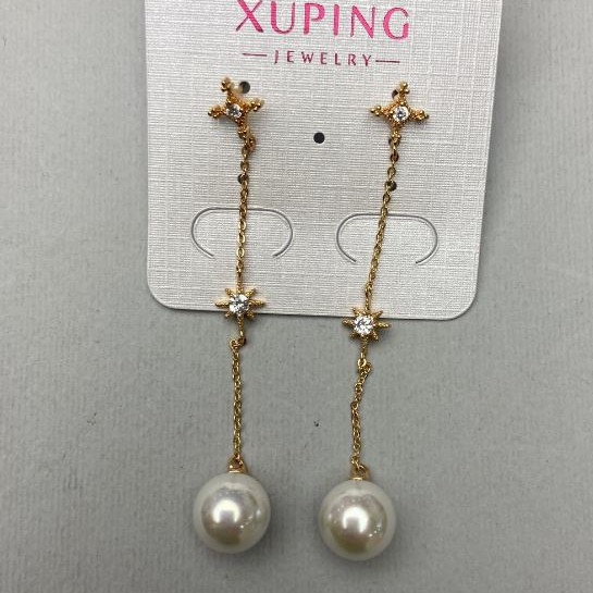 Xuping Earrings with Pearls, diameter 8mm+/-, length 45mm+/-, 18K Gold Plated