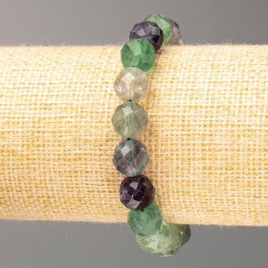 Fluorite Bracelet, Natural Stone Faceted Beads, Diameter 10mm+-, Length 18cm (Stretch)