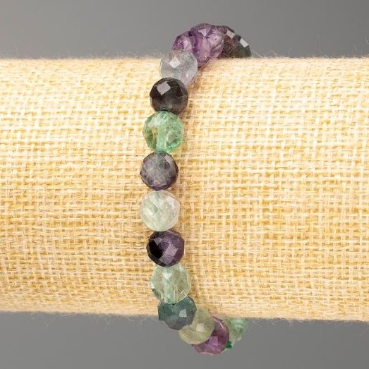 Fluorite Bracelet, Natural Stone Faceted Beads, Diameter 8mm+-, Length 18cm (Stretch)