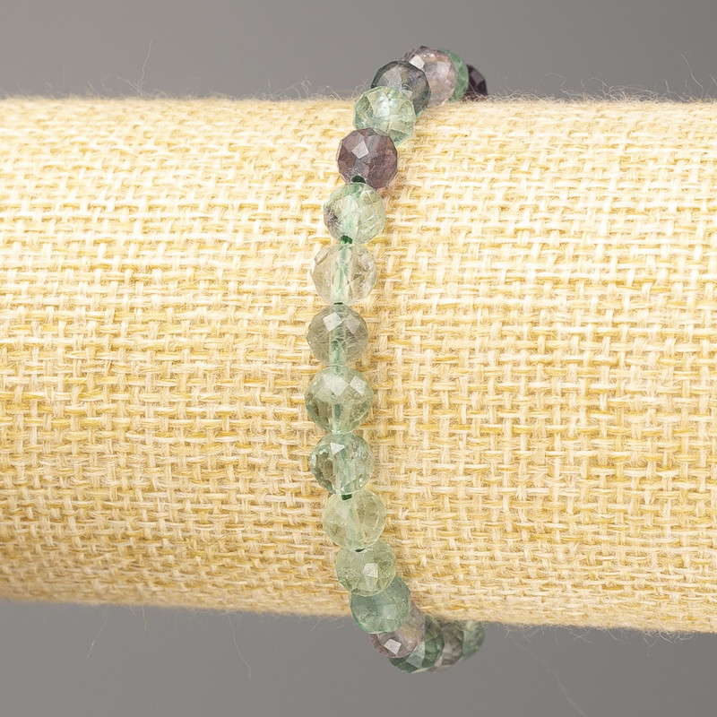 Fluorite Natural Stone Bracelet, Faceted Round Bead, Diameter 6mm+/-, Length 18cm (Stretch)