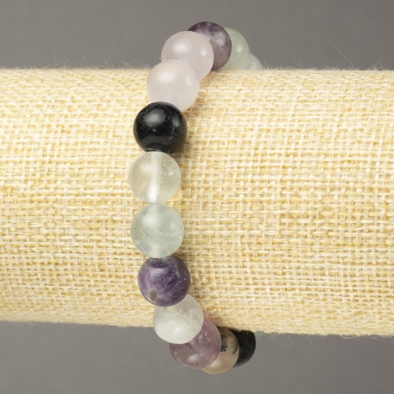 Fluorite Natural Stone Bracelet on Elastic, Smooth Round Bead, Diameter 10mm+