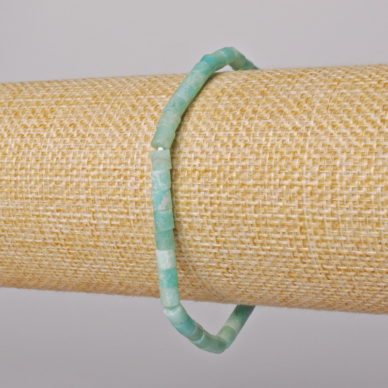 Amazonite Bracelet, Natural Stone Cylinders, Diameter 4x4mm+-, Length 18cm+- (Stretch)