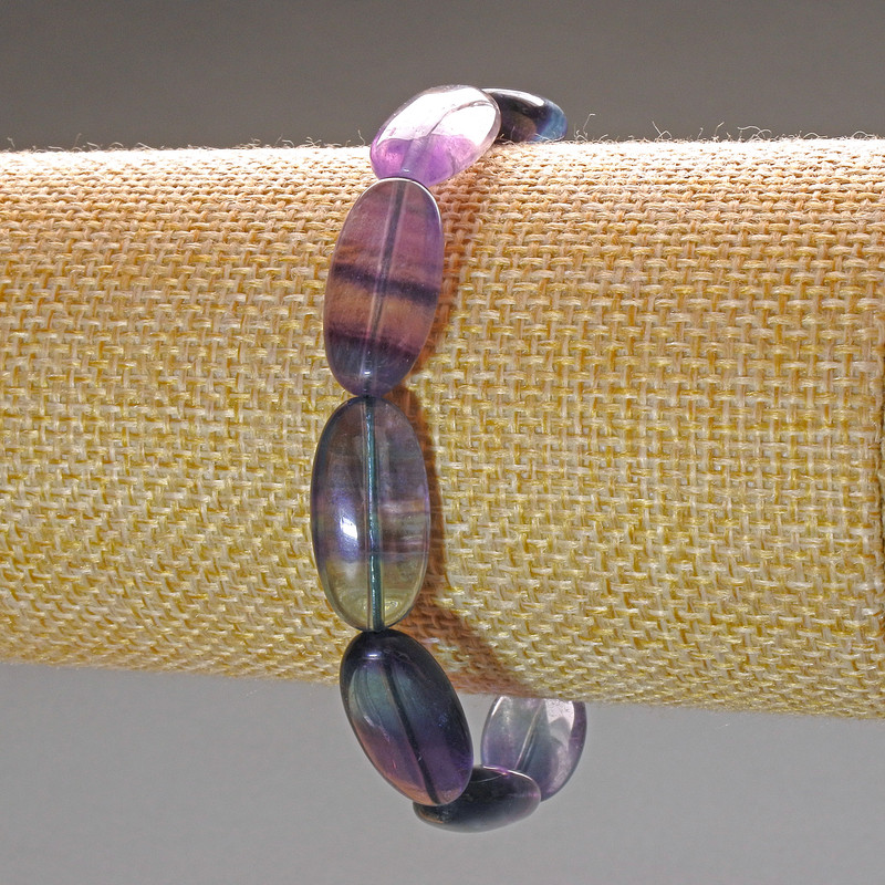 Fluorite Bracelet, Natural Stone Oval, Diameter 10x20mm+-, Length 18cm (Stretch)