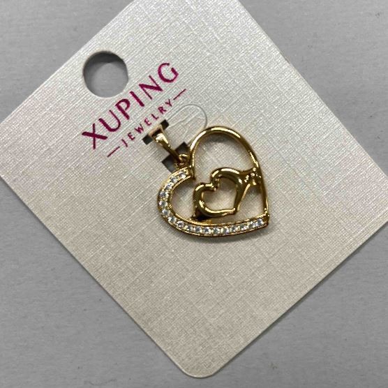 Xuping "Heart" Pendant with White Rhinestones, diameter 18mm+-, length 26mm+-, 18K gold plating