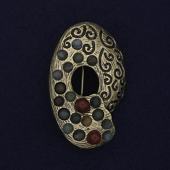 Accent Assorted Stones Brooch, gold-tone metal, 40x25mm+
