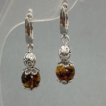 Amber Bead Earrings, diameter 8mm+-, length 35mm+