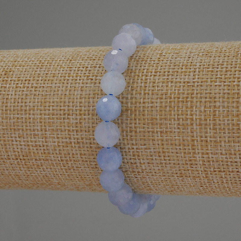 Aquamarine Bracelet, faceted round beads, diameter 8mm+/-, length 18cm stretch