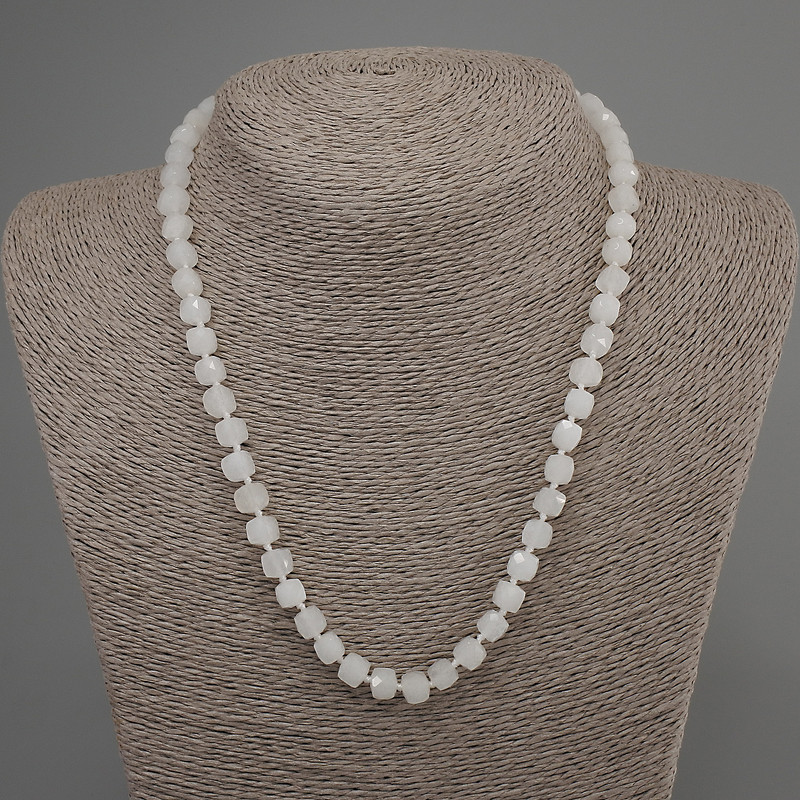 White Quartz Necklace, Faceted Cube Beads, diameter approx. 6mm, length approx. 50mm, with clasp