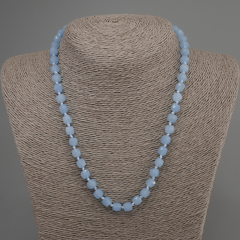 Aquamarine Necklace, Faceted Cube, Diameter 7mm+-, Length 50cm+- with Clasp