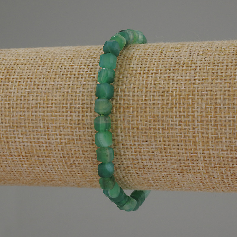 Agate Bracelet, Faceted Cube Beads, diameter approx. 5mm, length 18cm, stretch