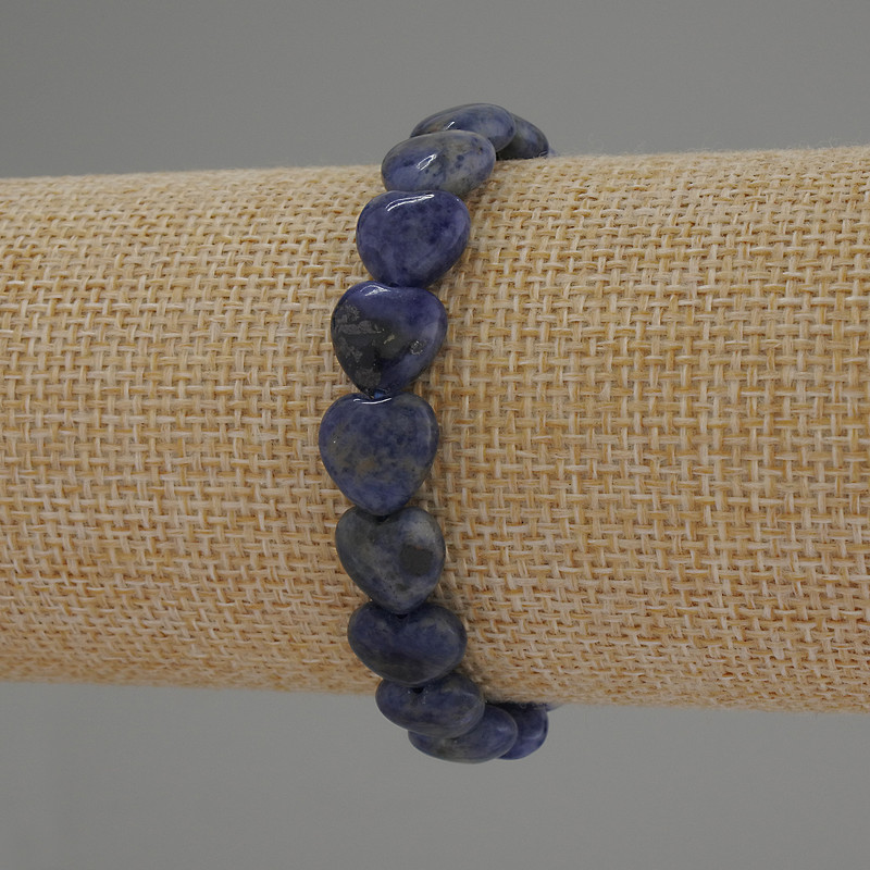 Sodalite Heart Bracelet, diameter 10mm+/-, length 18cm+/- stretch