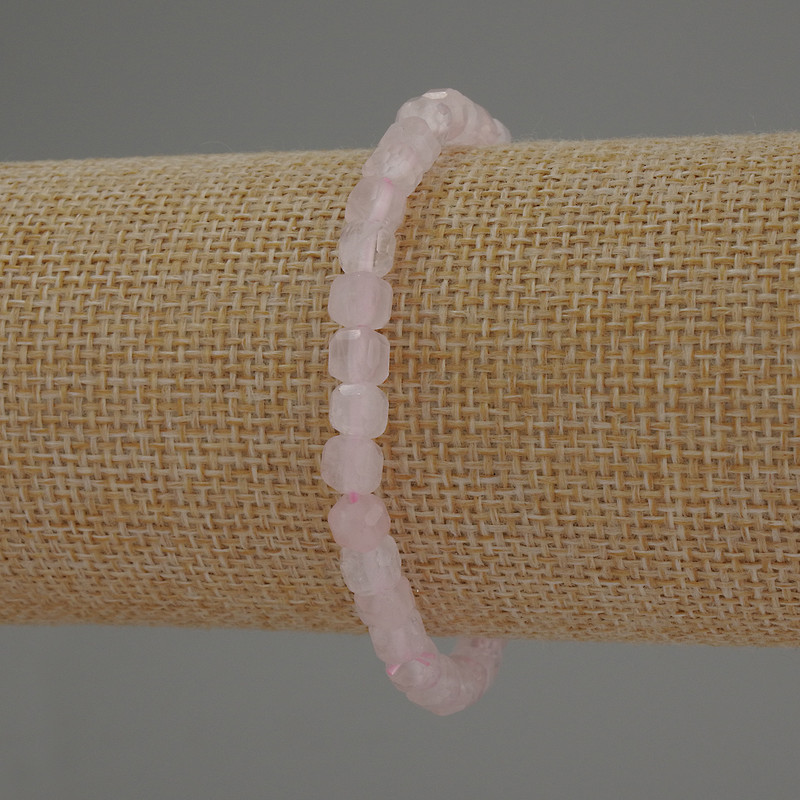 Rose Quartz Faceted Cube Bracelet, diameter 5x5mm+/-, length 18cm stretch