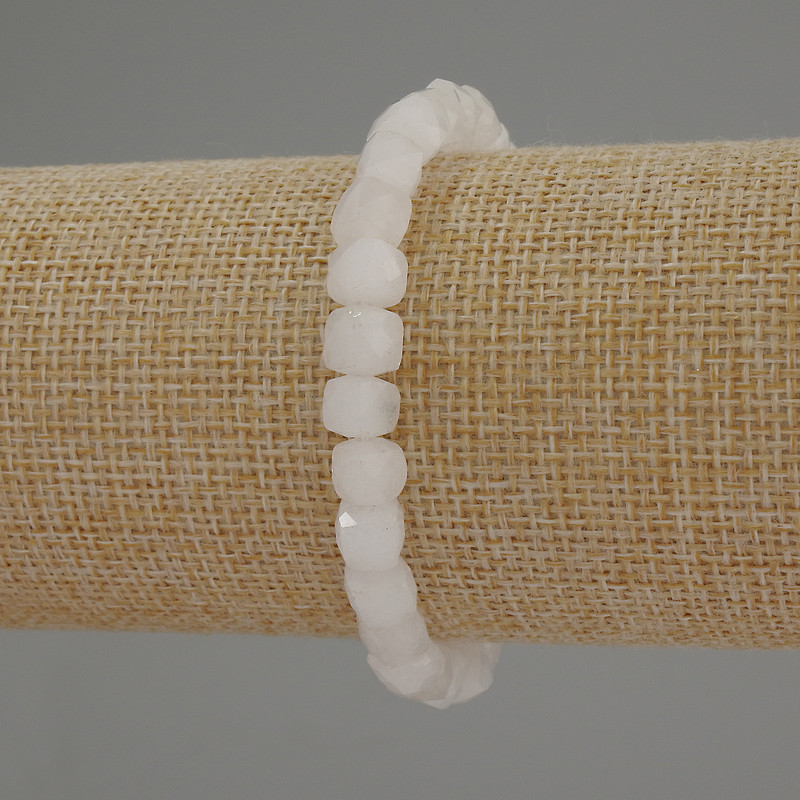 White Quartz Faceted Cube Bracelet, diameter 6mm+/-, length 18cm+/- stretch